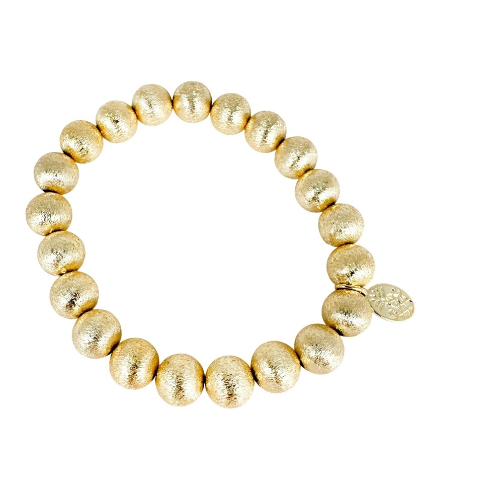 Brushed Gold Tone Bead Stretch Bracelet Pineapple Charm‎ Tag CN Marked